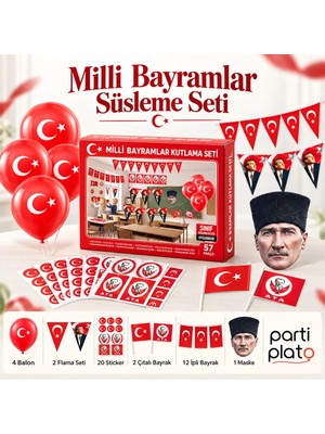 Kikajoy Milli Bayramlar Sınıf Süsleme Seti 23 Nisan 29 Ekim Bayrak Flama Balon ve Atatürk Maske
