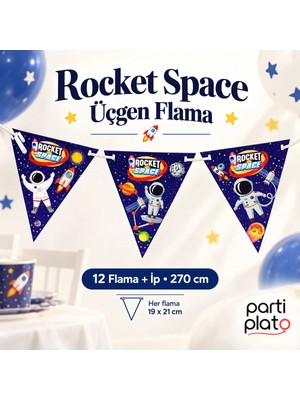 Kikajoy Uzay Temalı Üçgen Flama 12 Bayrak 270 cm Rocket Space Astronot Doğum Günü Süsü
