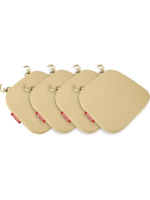 Happy Trend 4'lü Sandalye Minderi Seti Oval 42X42X5 cm Standart Fit, Fermuarlı Yıkanabilir Kılıf, Bağcıklı Kaymaz, Leke Tutmaz Oturma Minderi (Bej)