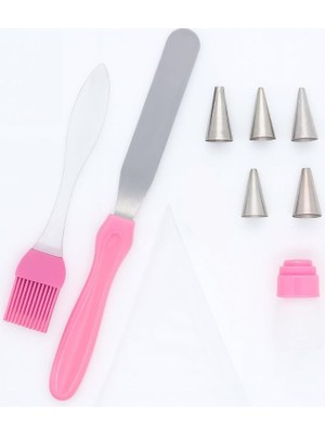 Happy Trend Çok Amaçlı Pasta Süsleme Seti 9 Parça 5 Duy Krema Torbası Adaptörü Spatula Silikon Fırça ile Kek Cupcake Kurabiye Dekorasyon Malzemeleri Profesyonel Pastacılık Seti