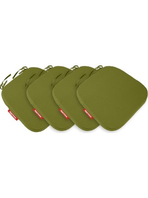 Happy Trend 4'lü Sandalye Minderi Seti Oval 42X42X5 cm Standart Fit, Fermuarlı Yıkanabilir Kılıf, Bağcıklı Kaymaz, Leke Tutmaz Oturma Minderi (Yeşil)