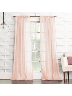 Happy Trend 918 Tayla Ezilmiş Doku Yarı Şeffaf Çubuk Cep Perde Paneli, 127 cm x 213 Cm, Pembe