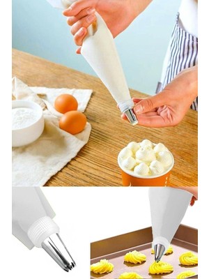 Happy Trend Sıkma Torbası Seti 10 Parça Pasta Krema Kek Süsleme Torbası Paslanmaz Çelik Uçlu