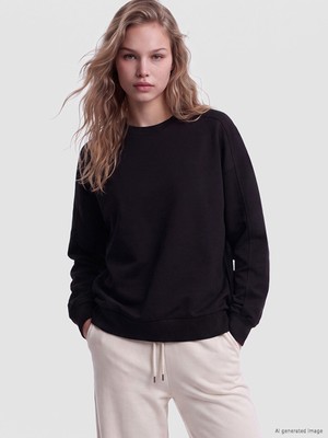 LC Waikiki Lcw Vision Siyah Soft Touch Oversize Kadın Sweatshirt