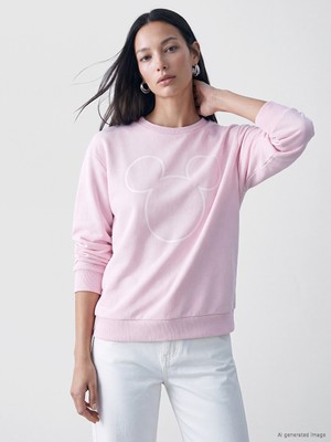 LC Waikiki Lc Waıkıkı Pembe Mickey Mouse Baskılı Oversize Kadın Sweatshirt