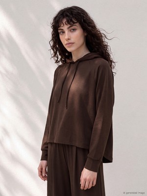 LC Waikiki Lcw Petite Kahverengi Bağcıklı Soft Touch Kadın Hoodie