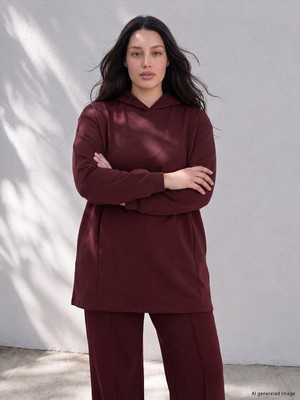 LC Waikiki Lcw Curve Bordo Büyük Beden Kadın Hoodie