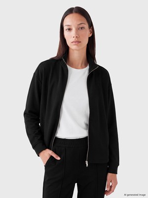 LC Waikiki Lcw Everyday Siyah Oversize Kadın Fermuarlı Sweatshirt