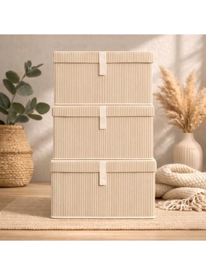 Happy Trend Kapısı Çok Amaçlı Düzenleyici Kapaklı Sandık Tipi Kutu Hurç Organizer 3 Lü Set (Kahverengi, Mini 40 x 30 x 26)