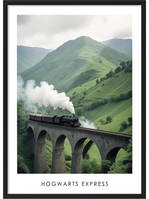 Happy Trend Magical Train Çerçeveli Tablo, Siyah Çerçeve ve Poster, Dikey Duvar Tablosu Comfort Serisi NO:108284;30 x 40 Siyah Çerçeveli