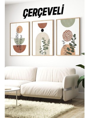 Happy Trend Dekorize Mdf Tablo Seti 3 Parça mm Çerçeveli Salon Oturma Odası Için Bohem Duvar Dekoru 3018,BEYAZ 32 x 42