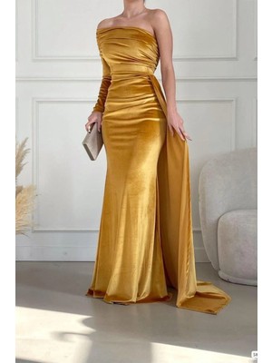 Burada Bulabilirsin Kadın Modern Tasarım Tek Omuz Kuyruklu Balık Kesim Abiye Elbise