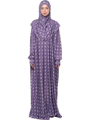 Happy Trend Güneş Desenli Kollu Tak Çıkar Başörtülü Likralı Tesettür Namaz Elbisesi