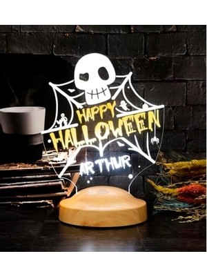 Mabelme Store Prime Bayramı Halloween Hediyesi, Happy Halloween Kuru Kafa ve Ağlar LED Lamba
