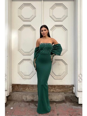 Burada Bulabilirsin Kadın Trend Model Esnek Tül Kumaş Straplez Abiye Elbise