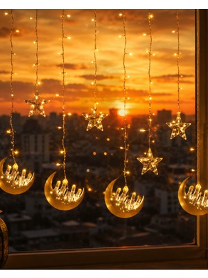Str Store Ramazan Temalı LED Işık Hilal ve Yıldız Figürlü Dekor Lambası