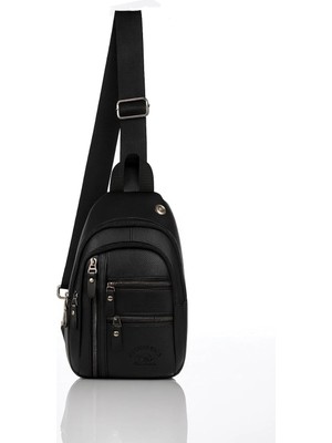 Kawin Av A Dos Çapraz Askılı Çanta, Göğüs Çanta, Unisex Siyah Su Geçirmez Vegan Deri Kulaklık Çıkışlı Çapraz Askılı Bel Omuz Göğüs Çanta Bodybag Sling