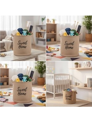 Mabelme Store Prime " " Yuvarlak Jüt Düzenleyici Sepet (Çap 32CM, Yükseklik 36CM) – Krem Renk Katlanabilir Kumaş Kulplu Organizer | Büyük Boy Oyuncak, Çamaşır, Batt