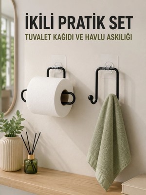 Royaleks Duvara Yapışkanlı 2’li Düzenleme Seti Havlu Askısı ve Tuvalet Kağıdı Tutucu