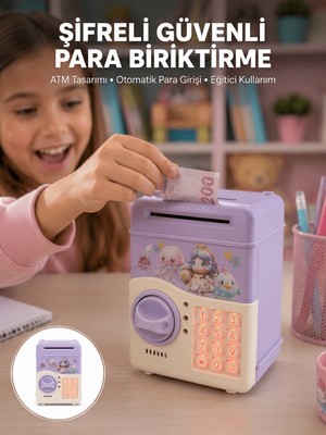 Str Store Çocuklar Için Elektronik Şifreli Para Biriktirme Kumbarası Mor