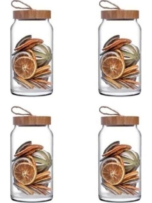 Mabelme Store Prime 43593 Woody Bamboo Kapaklı Kavanoz 1130 cc - 4 Adet