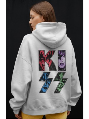 Sevbano Kiss Rock Metal Müzik Grubu Ön Baskılı Unisex Oversize Premium Hoodie