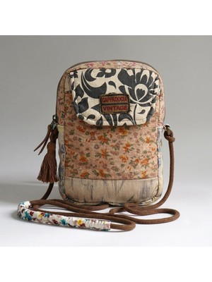Kawin Cappadocia Vintage Kadın Ekru Çiçek Desenli Omuz Çantası 20 x 15 x 6,5 cm Bohem Tarz Mini El Çantası Telefon Çantası Günlük Kullanım