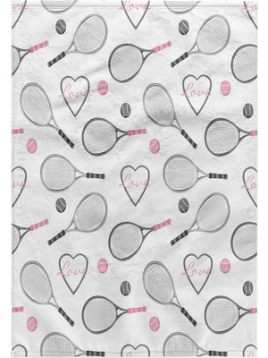 Str Store 3D Gül Tenis Aşk Desenli Gri ve Pembe TWL_201737_1 Havlu, 38 cm x 55 Cm, Çok Renkli