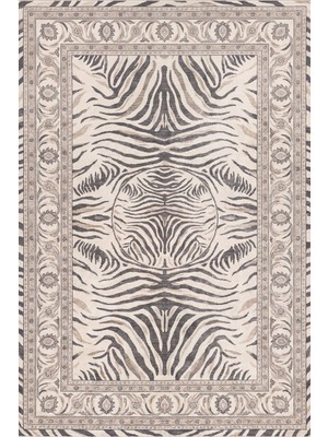 Rugzella Chalet Fildişi Taupe Zebra Desenli Antrasit Krem Gri Animal Print Hayvan Yıkanabilir Halı