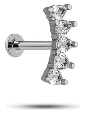 Mabelme Store Prime Nereze 925 Ayar Gümüş Rodyumlu Minimal Mekik Beş Taşlı Tragus Piercing Küpe