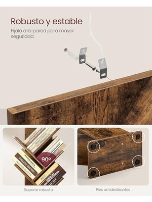Mabelme Store Vasagle Ağaç Kitap Rafı, 8 Katlı Ayaklı Kitaplık, Oturma Odası, Ev Ofis Için Ahşap Raflı, Rustik Kahverengi LBC11BX