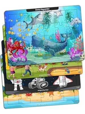 Mabelme Store Prime Çocuklar Için Eğitici ve Öğretici Ahşap 24 Parça Renkli Puzzle 4'lü Set, Mdf Malzeme, 2 Yaş ve Üzeri, 4iüpuzzleset9