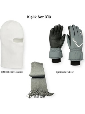 Mustran 3'lü Termal Kışlık Set | Balaklava Kar Maskesi + Atkı + Xl Kalın Kışlık Soğuk Geçirmez Eldiven Seti
