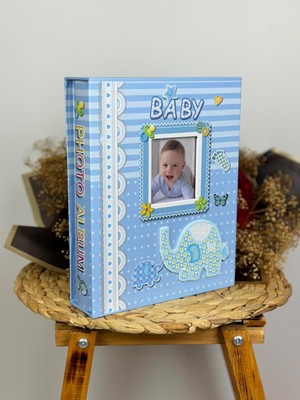 Str Store Rabsev RS031 Bebek Fotoğraf Albümü 10X15CM 200 Fotoğraf Kapasiteli Kutulu Pencereli Bebek Albüm Mavi