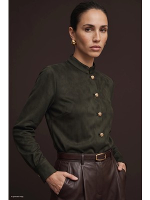 Sateen Süet Gömlek - Haki
