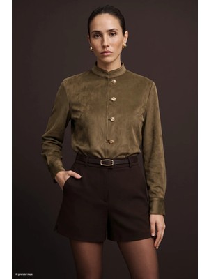 Sateen Süet Gömlek - Camel