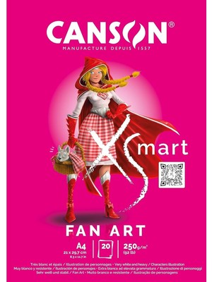 Mabelme Store Prime Canson Xsmart Fanart, Çizim Kağıdı, Beyaz, Düz, 250 G/m², Uzun Sayfa, A4-21 x 29,7 Cm, Beyaz, 20 Yaprak, Renkli