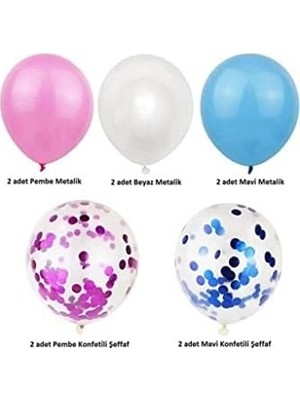 Mabelme Store Prime Cinsiyet Partisi Boy Mavi Pembe Konfetili Balon Demeti