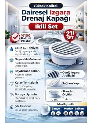 Mabelme Store Prime 2 Li Yuvarlak Gider Süzgeci ve Koku Önleyici Kapak, Banyo, Mutfak, Duş ve Zemin Giderlerinde Kullanıma Uygun, 10 cm Çap, Dayanıklı Plastik, Saç