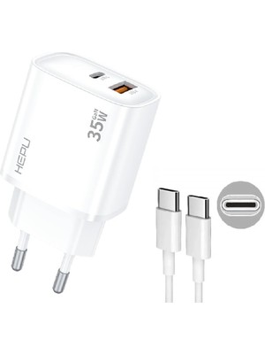 Mabelme Store Prime HP-C30 35 Watt Gan Şarj Adaptörü 2-Port Charger Hızlı Şarj Adaptörü 100 cm Kablo Dual-Port Charger Qc 3.0