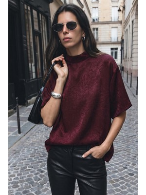 Sateen Yarasa Kol Bluz - Bordo