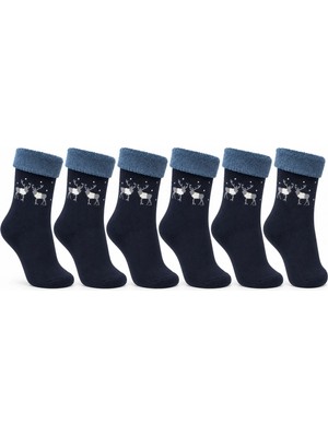 Mabelme Store 6’lı Kadın Kışlık Havlu Çorap Sıcak Tutan Karışık Desenli Yumuşak Çoklu Çorap Seti