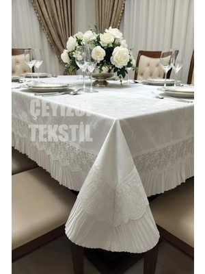 Mabelme Store Dertsiz Kadife Tek Masa Örtüsü 160X220CM - Dantelli Yemek Masası Örtüsü 160X220CM Tek Masa