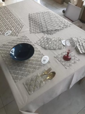 Mabelme Store Sofra Takımı Orion Gardenya Keten Yemek Takımı 160X260 Masa Seti 26 Parça Runner Set Platin