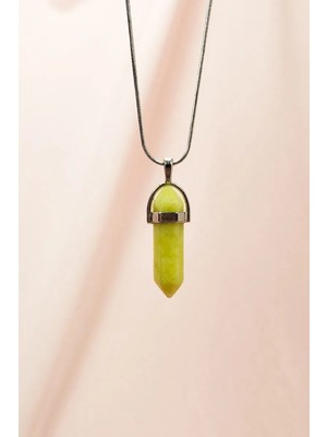 Aydogan's Peridot Doğal Taşı Zincirli El Yapımı Tasarımlı Kolye Uç: 3, 5 cm Zincir: 20 cm Kutulu