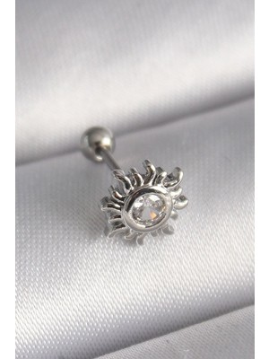 Epilons 316L Çelik Gümüş Renk Zirkon Taşlı Güneş Tragus Piercing TJ-PR1279
