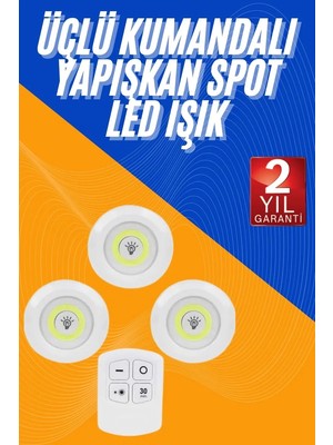 Aydogan's Dolap Işığı Mutfak Rafı Işığı Uzaktan Kumandalı 3 Lü Spot LED Lamba