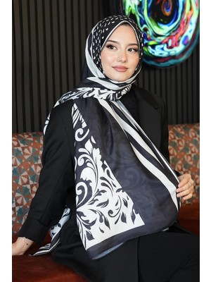 Str Store Barok Desen Siyah - Beyaz Soft Pamuk Şal Siyah