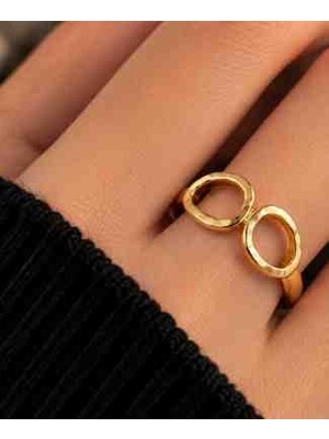 Xuping Mia Homee Kadın Gold Renk Paslanmaz Çelik Yüzük – Çift Halka Figürlü Geometrik Tasarım Minimal Zarif Taşsız Kadın Yüzüğü