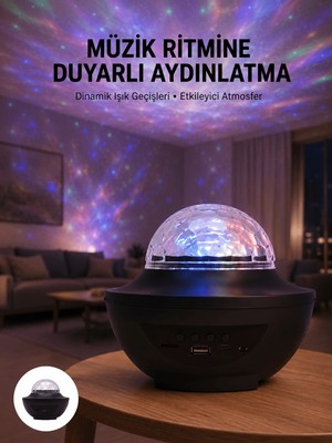 Mabelme Store Çok Renkli Projektör Lamba Disko Topu Gece Lambası Kablosuz